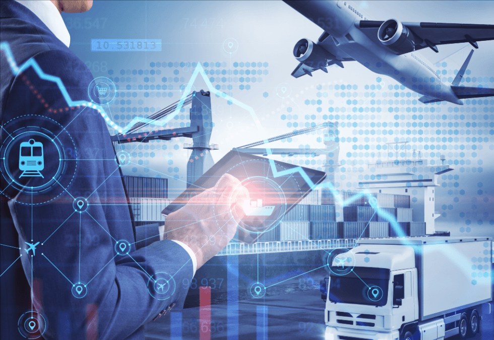 Representação dos diferentes modais da infraestrutura de transporte e logística